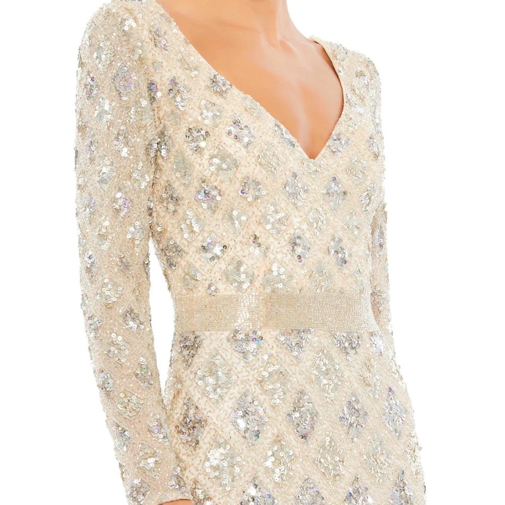 Mac Duggal Cream Sequin Maxi Dress